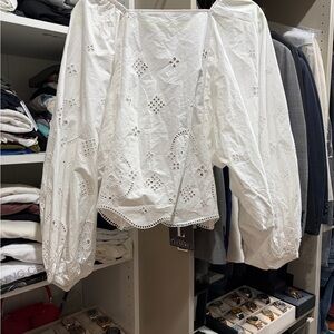 Ganni White Eyelet Puff Sleeve Blouse